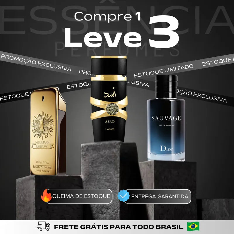 Kit 3 Perfumes Masculinos Importados (100ml cada)  -  Asad Lattafa+ One Million + Sauvage Dior