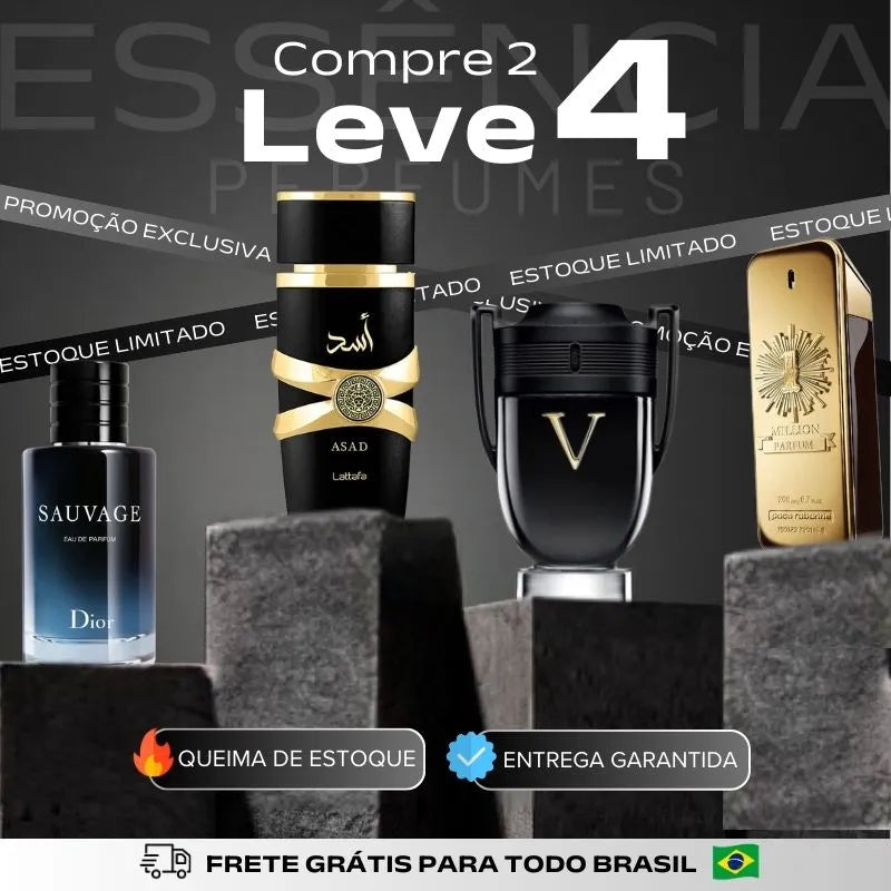 Kit 4 Perfumes Masculinos Importados (100ml cada)  - Asad Lattafa + Sauvage Dior + Invictus Victory + One Million