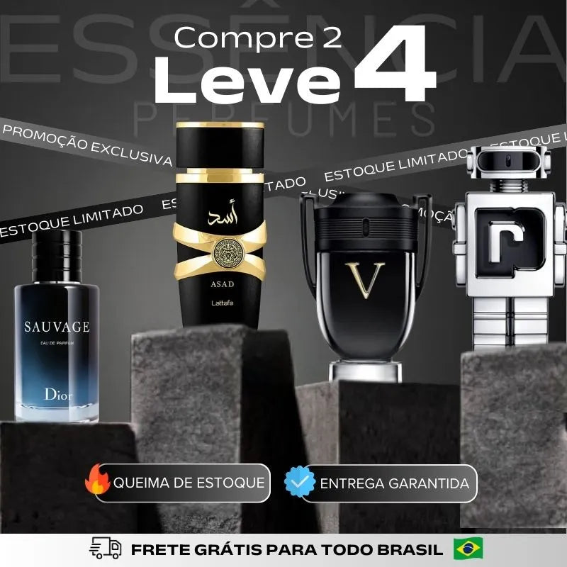 Kit 4 Perfumes Masculinos Importados (100ml cada)  - Asad Lattafa + Sauvage Dior + Invictus Victory + Phantom