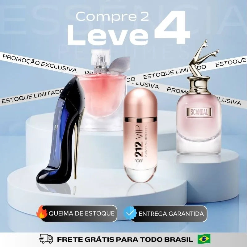 Kit 4 Perfumes Femininos Importados (100ml cada)  - Good Girl + 212 VIP Rose + La Vie + Scandal