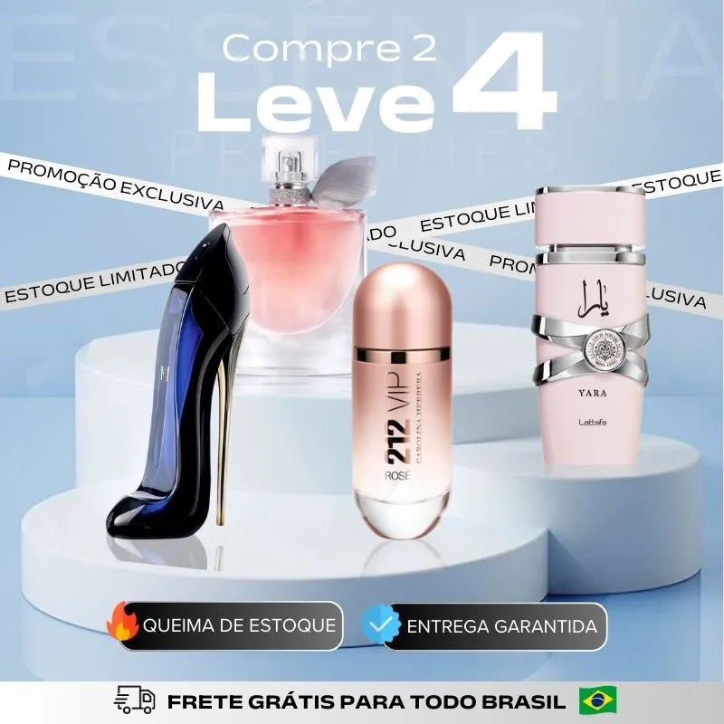 Kit 4 Perfumes Femininos Importados (100ml cada)  - Good Girl + Yara Lattafa + La Vie + 212 VIP Rose