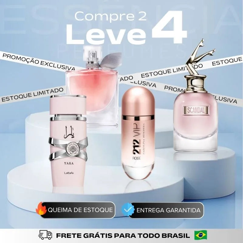 Kit 4 Perfumes Femininos Importados (100ml cada)  - Yara Lattafa + 212 VIP Rose + La Vie + Scandal